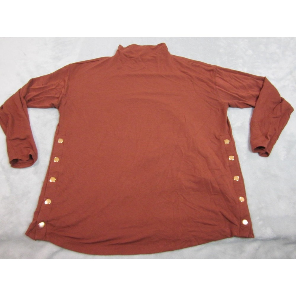 Isabel Maternity Top Women L Rust Excellent Side Snap Mock Neck Long Sleeve